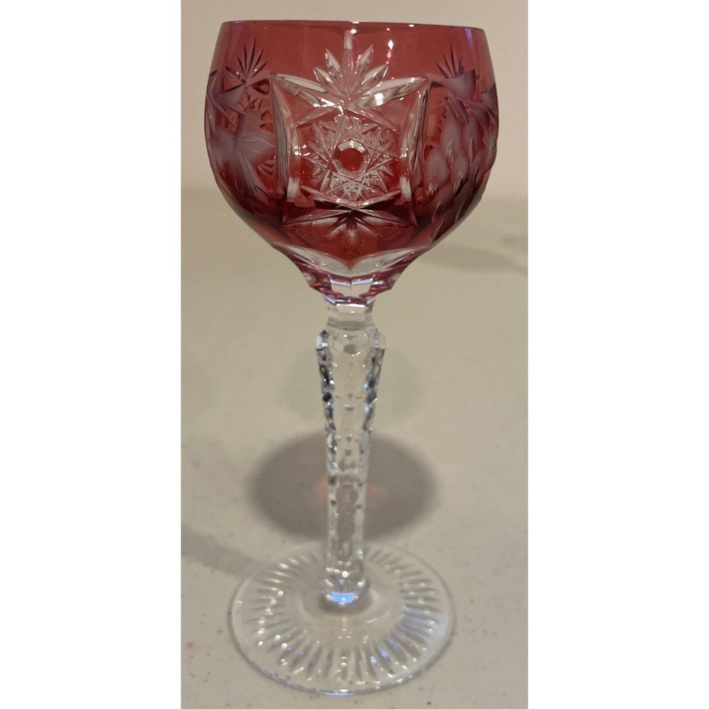 Vintage Nachtmann Traube Cut To Clear Crystal Cranberry Pink Cordial Glass 5.5"